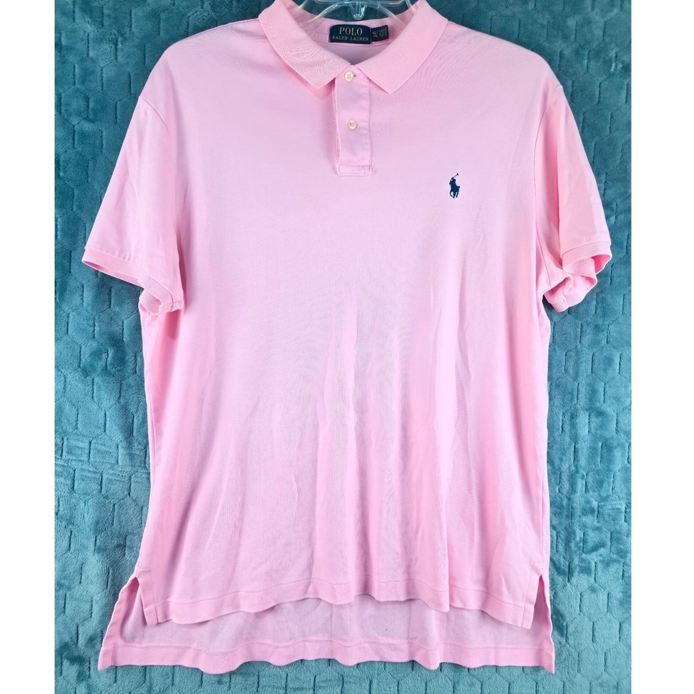 Polo Ralph Lauren Mens XL Pink Short Sleeve Cotton Mesh Polo Shirt‎ Classic Fit